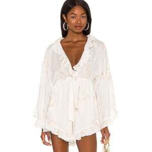 Free People Morning Light Embroidered Romper in Ivory